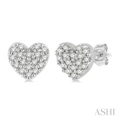 1/10 Ctw Heart Charm Round Cut Diamond Petite Fashion Earrings in 10K White Gold