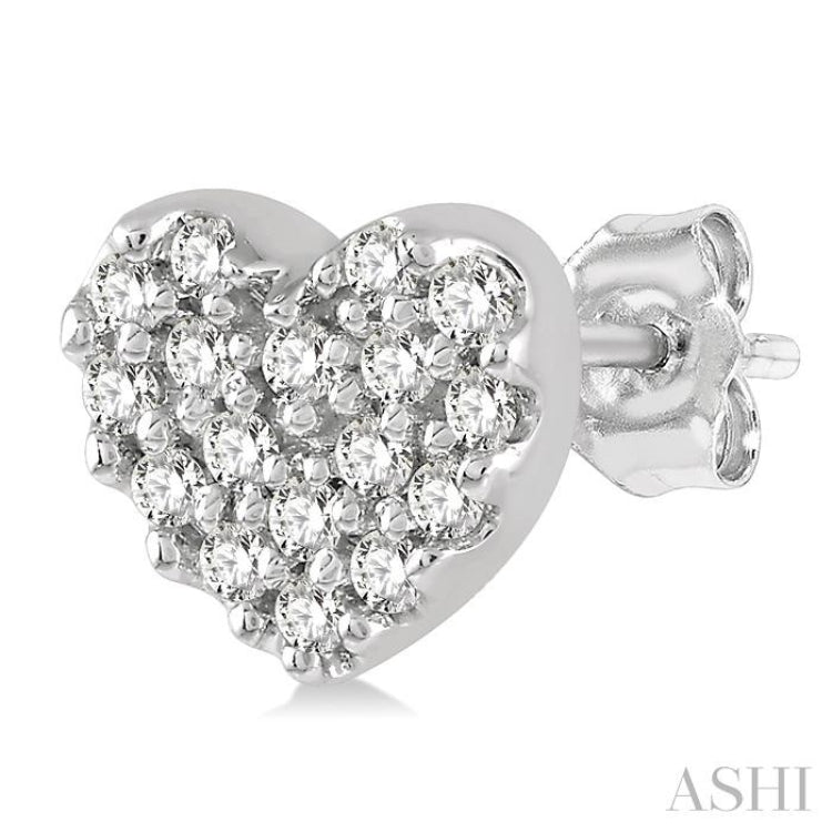 1/10 Ctw Heart Charm Round Cut Diamond Petite Fashion Earrings in 10K White Gold