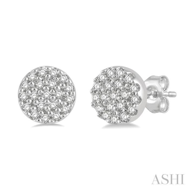 1/8 Ctw Disc Shape Round Cut Diamond Petite Fashion Earrings in 10K White Gold