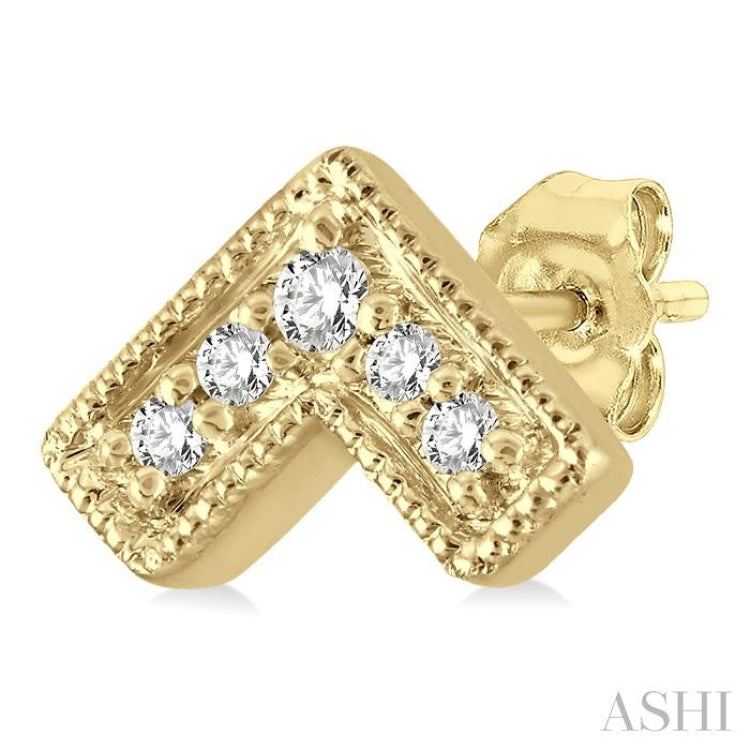 1/20 Ctw Inverted Chevron Round Cut Diamond Petite Fashion Earrings in 10K Yellow Gold