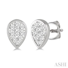 1/3 Ctw Pear Shape Lovebright Round Cut Diamond Bezel Stud Earrings in 14K White Gold