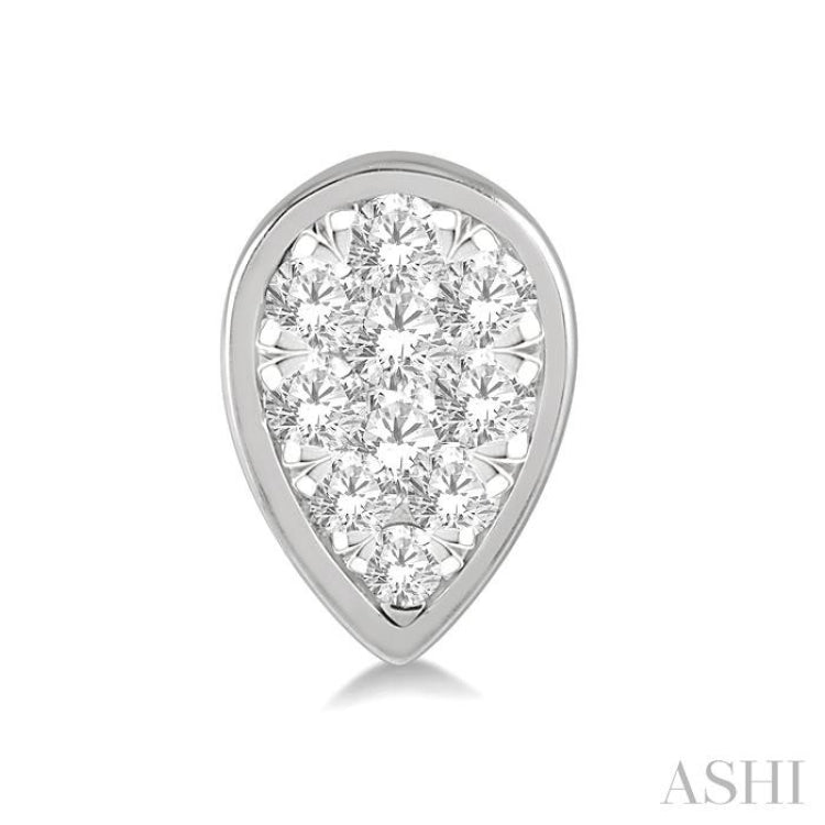 1/3 Ctw Pear Shape Lovebright Round Cut Diamond Bezel Stud Earrings in 14K White Gold