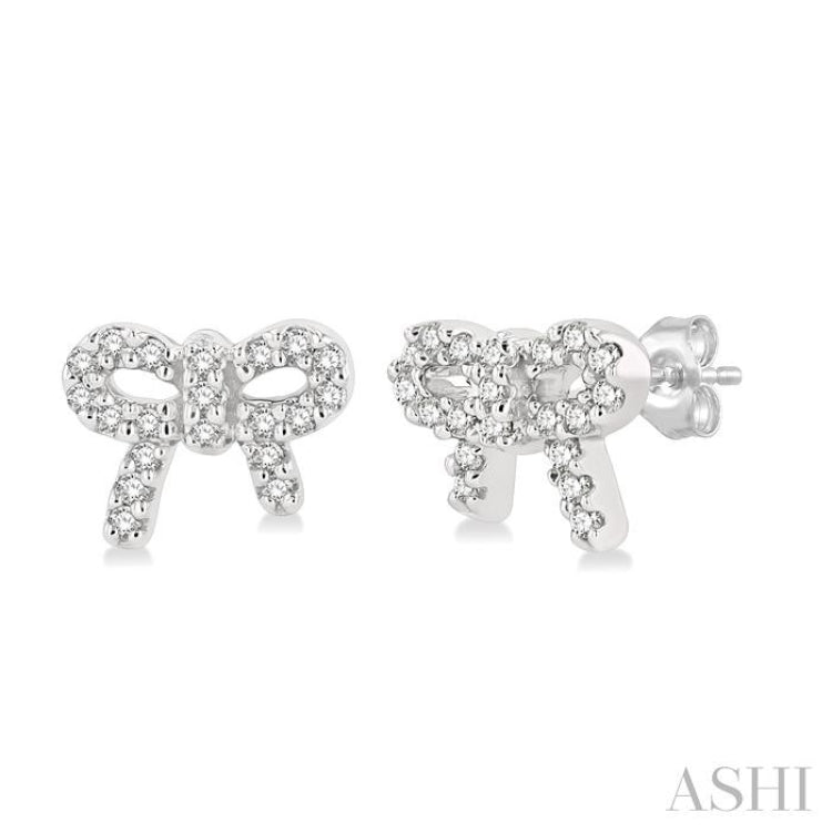 1/8 Ctw Bow Tie Round Cut Diamond Petite Fashion Earrings in 10K White Gold