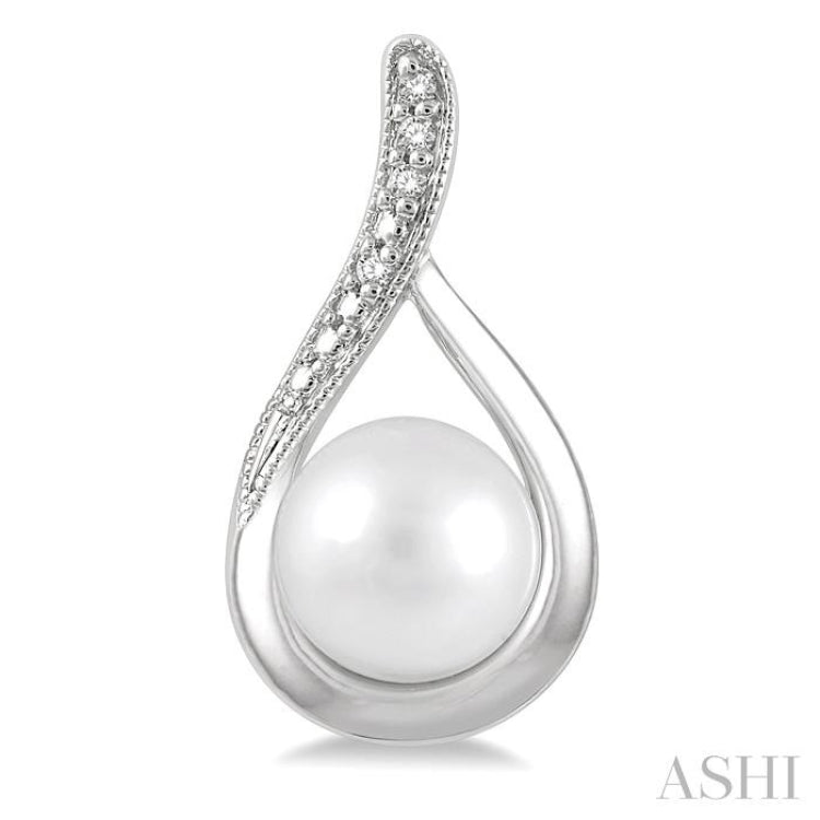 6x6 MM Drop Shape Cultured Pearls and 1/50 Ctw Round Cut Diamond Earrings in Sterling Silver