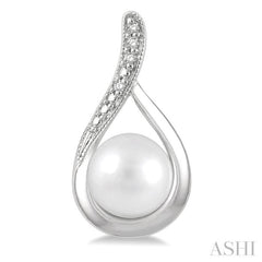 6x6 MM Drop Shape Cultured Pearls and 1/50 Ctw Round Cut Diamond Earrings in Sterling Silver