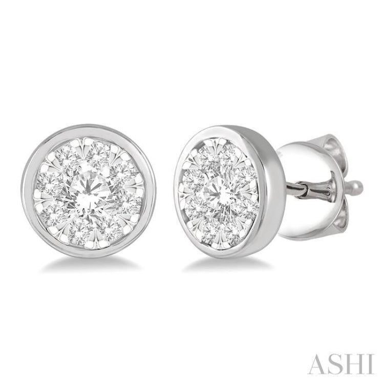 1/2 Ctw Lovebright Round Cut Diamond Bezel Stud Earrings in 14K White Gold
