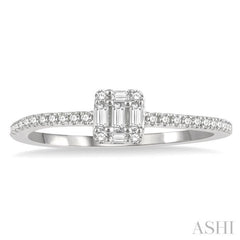 1/4 Ctw Cushion Shape Baguette and Round Cut Diamond Fashion Promise Ring in 14K White Gold