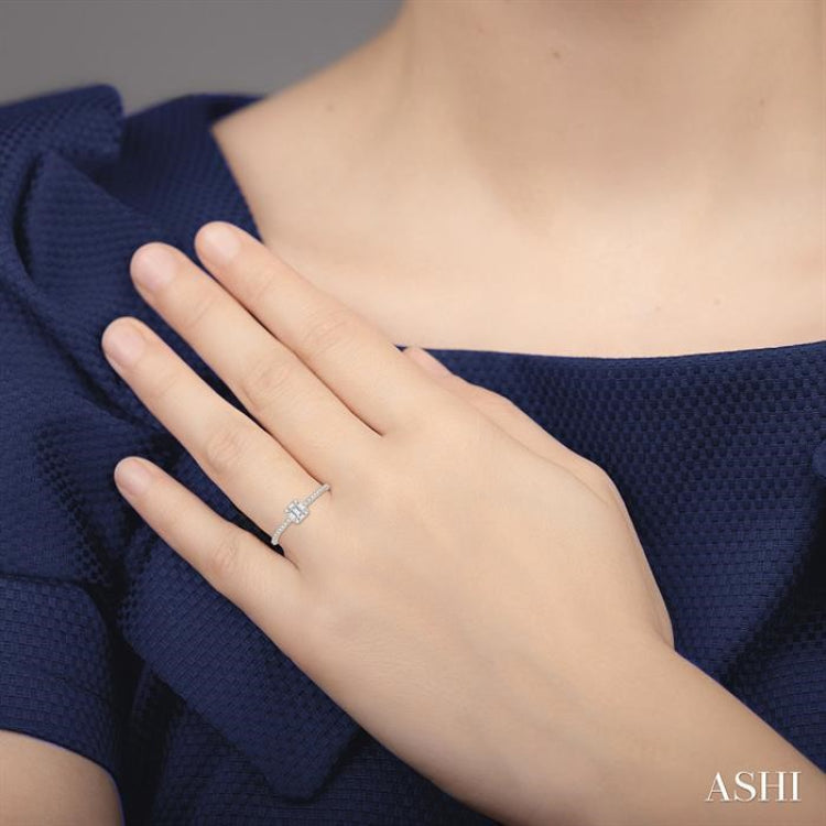 1/4 Ctw Cushion Shape Petite Baguette and Round Cut Diamond Fashion Promise Ring in 14K White Gold