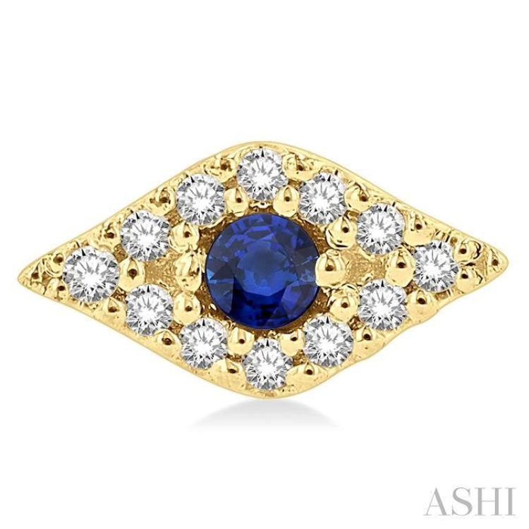 2.0 MM Round Cut Sapphire and 1/10 Ctw Evil Eye Round Cut Diamond Precious Petite Fashion Earrings in 14K Yellow Gold