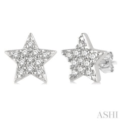 1/10 Ctw Star Round Cut Diamond Petite Fashion Earrings in 14K White Gold