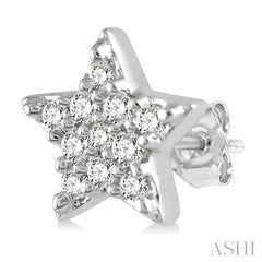1/10 Ctw Star Round Cut Diamond Petite Fashion Earrings in 14K White Gold