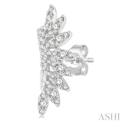 1/3 Ctw Arched Marquise Projection Round Cut Diamond Petite Fashion Earrings in 14K White Gold