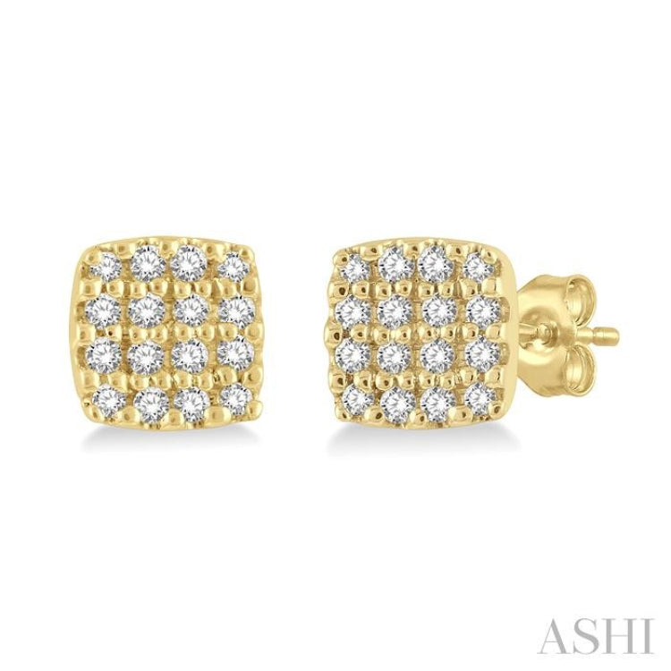 1/8 Ctw Cushion Shape Round Cut Diamond Petite Fashion Earrings in 14K Yellow Gold