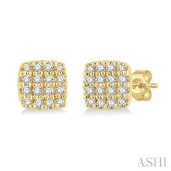 1/8 Ctw Cushion Shape Round Cut Diamond Petite Fashion Earrings in 14K Yellow Gold