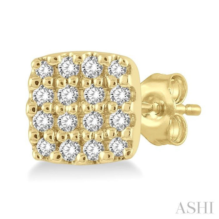 1/8 Ctw Cushion Shape Round Cut Diamond Petite Fashion Earrings in 14K Yellow Gold