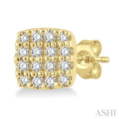 1/8 Ctw Cushion Shape Round Cut Diamond Petite Fashion Earrings in 14K Yellow Gold