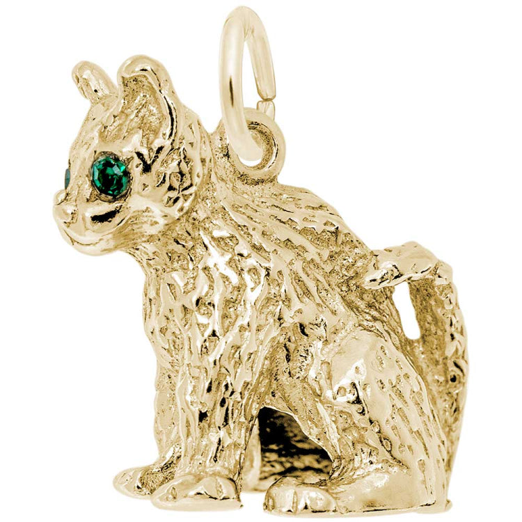 10 KT SITTING CAT WITH GREEN STONE EYES