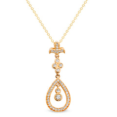 Gold Finish Sterling Silver Micropave Fleur De Lis Teardrop Drop Pendant with 44 Simulated Diamonds on 18" Cable Chain