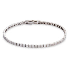 Platinum Finish Sterling Silver Micropave Squares Bracelet with 230 Simulated Diamonds 7.25