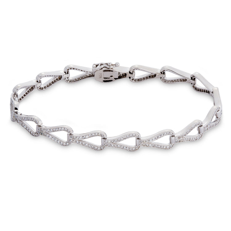 Platinum Finish Sterling Silver Micropave Teardrop Bracelet with 352 Simulated Diamonds 7.25