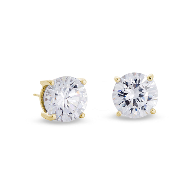 Gold finish sterling silver prong set round simulated diamond earrings approx. 4cttw