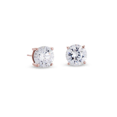 Rose gold finish sterling silver prong set round simulated diamond earrings approx. 3cttw