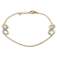 Gold finish sterling silver micropave double infinity bracelet with simulated diamonds with 7.25 cable chain & .5 extender
