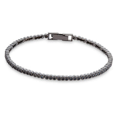 Platinum Finish Sterling Silver Vintage Bracelet with Black Simulated Diamonds 7.25