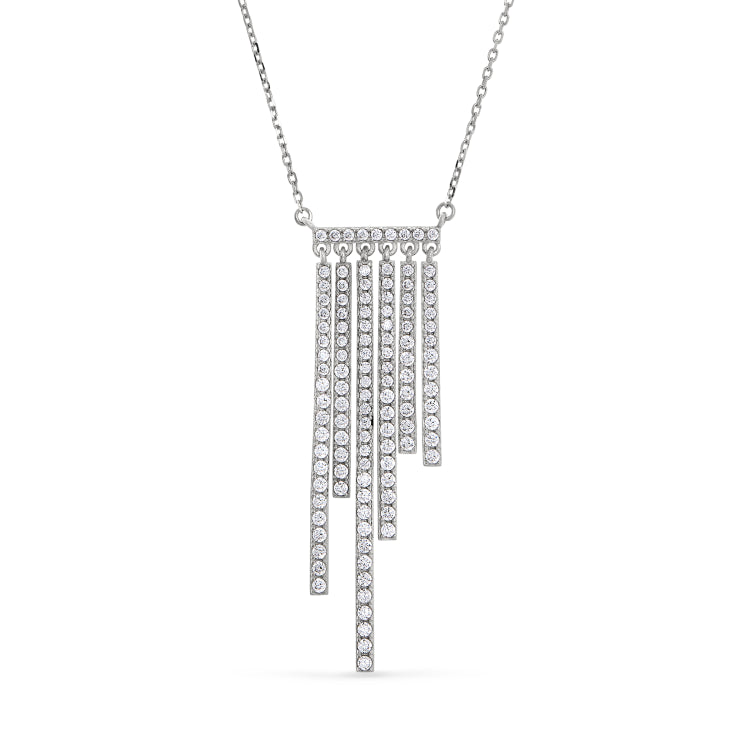 Platinum Finish Sterling Silver Micropave Cascade Necklace with Simulated Diamonds on 16" - 18 ' Adjustable Cable Chain