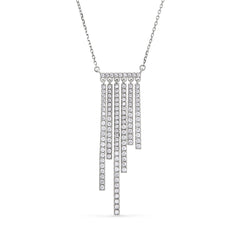 Platinum Finish Sterling Silver Micropave Cascade Necklace with Simulated Diamonds on 16" - 18 ' Adjustable Cable Chain