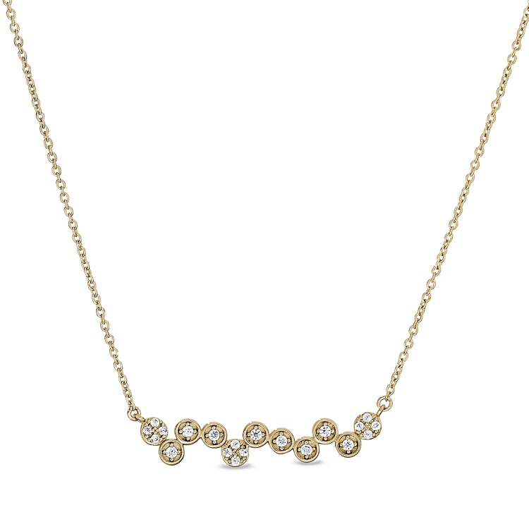 Gold finish sterling silver micropave bubbles pendant with simulated diamonds on 16-18 adjustable chain