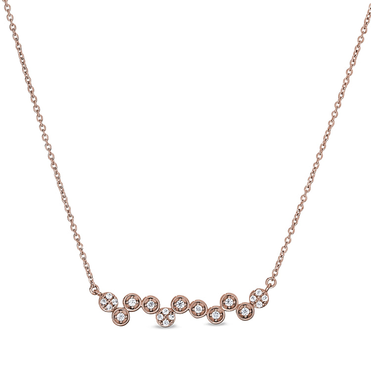 Rose gold finish sterling silver micropave bubbles pendant with simulated diamonds on 16-18 adjustable chain