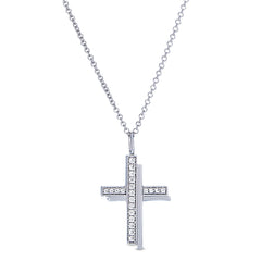 Platinum finish sterling silver micropave shadow cross pendant with simulated diamonds on 18 chain
