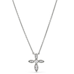 Platinum finish sterling silver micropave marquis cross pendant with simulated diamonds on 16-18 adjustable chain
