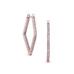 Rose gold finish sterling silver micropave diamond shape hoop earrings with simulated diamonds
