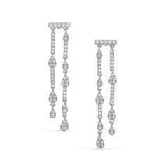 Platinum finish sterling silver micropave two row drop earrings with simulated diamonds