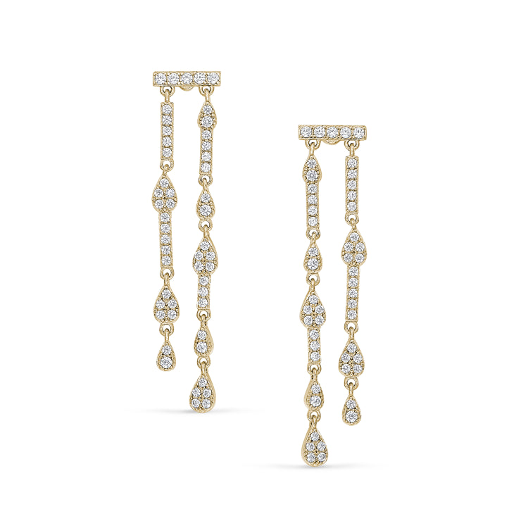 Gold finish sterling silver micropave two row drop earrings with simulated diamonds