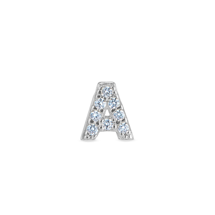 Platinum Finish Sterling Silver Micropave A Initial Charm with Simulated Diamonds