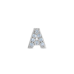 Platinum Finish Sterling Silver Micropave A Initial Charm with Simulated Diamonds