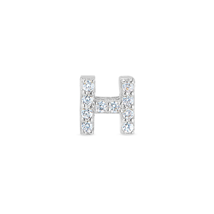 Platinum Finish Sterling Silver Micropave H Initial Charm with Simulated Diamonds