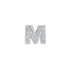 Platinum Finish Sterling Silver Micropave M Initial Charm with Simulated Diamonds