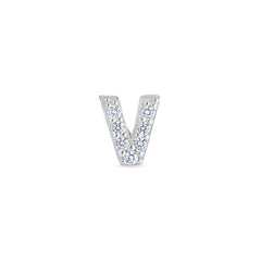 Platinum Finish Sterling Silver Micropave V Initial Charm with Simulated Diamonds