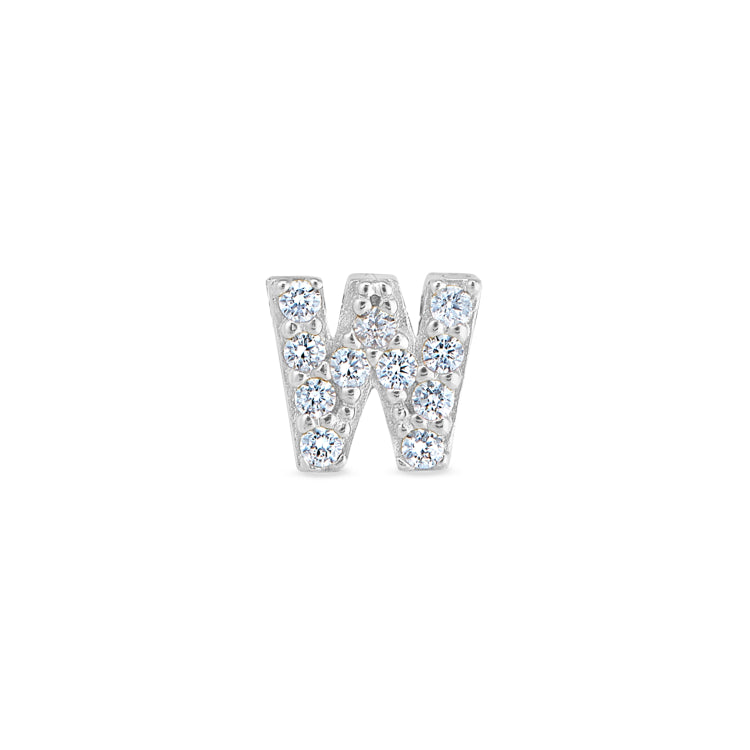 Platinum Finish Sterling Silver Micropave W Initial Charm with Simulated Diamonds