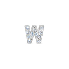 Platinum Finish Sterling Silver Micropave W Initial Charm with Simulated Diamonds