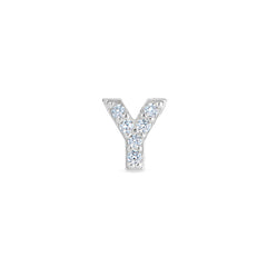 Platinum Finish Sterling Silver Micropave Y Initial Charm with Simulated Diamonds