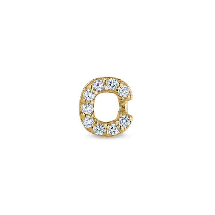 Gold Finish Sterling Silver Micropave C Initial Charm with Simulated Diamonds