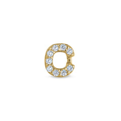 Gold Finish Sterling Silver Micropave C Initial Charm with Simulated Diamonds
