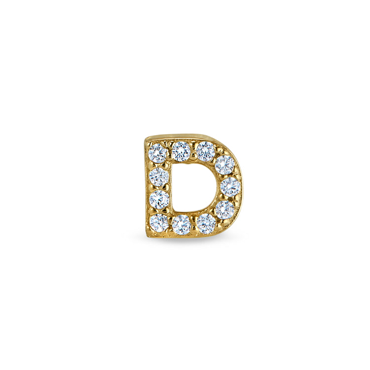Gold Finish Sterling Silver Micropave D Initial Charm with Simulated Diamonds