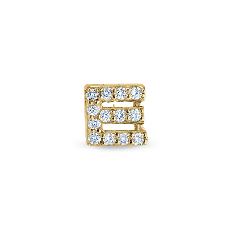 Gold Finish Sterling Silver Micropave E Initial Charm with Simulated Diamonds