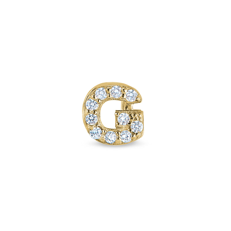 Gold Finish Sterling Silver Micropave G Initial Charm with Simulated Diamonds